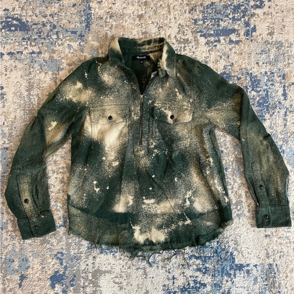 Madewell Green and Cream Patterned Quarter Zip